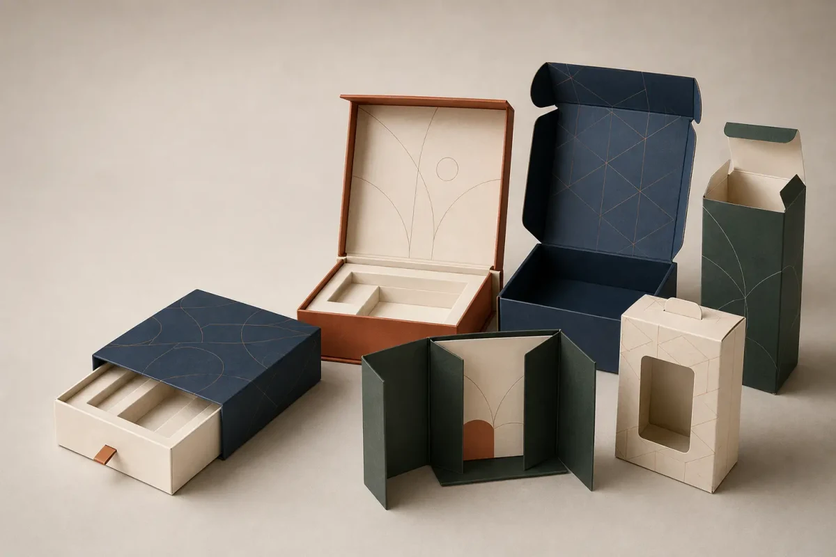 Representative custom mailer, folding carton, rigid box, insert, and presentation packaging concepts